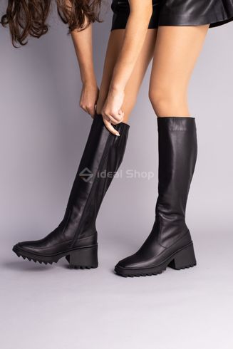 Фото Сапоги женские кожаные черные на небольшом каблуке 6765д/37 2