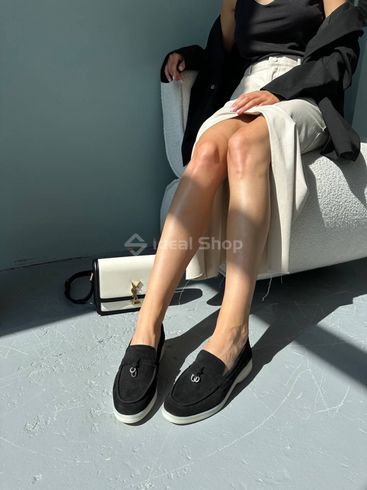 Лофери жіночі замшеві чорного кольору на низькому ходу 37 (24.5 см)