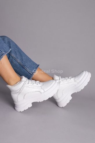 Фото Черевики жіночі шкіряні білі на шнурках на товстій підошві зимові 9601-2з/36 5