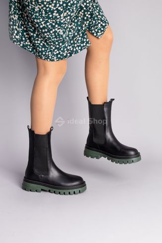 Фото Ботинки женские кожаные черные на резинках с зеленой подошвой зимние 8601з/36 4