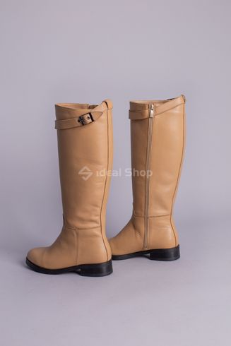 Фото Сапоги женские кожаные песочного цвета с ремешком, без каблука, зимние 9501-1е/36 8