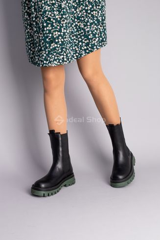 Фото Ботинки женские кожаные черные на резинках с зеленой подошвой зимние 8601з/36 3