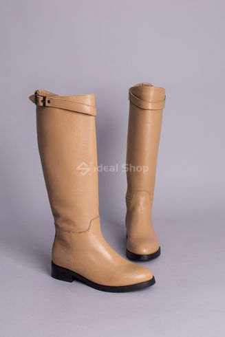 Фото Сапоги женские кожаные песочного цвета с ремешком, без каблука, зимние 9501-1е/36 7