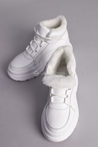 Фото Черевики жіночі шкіряні білі на шнурках на товстій підошві зимові 9601-2з/36 9