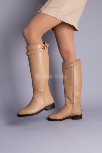 Фото Сапоги женские кожаные песочного цвета с ремешком, без каблука, зимние 9501-1е/36 3