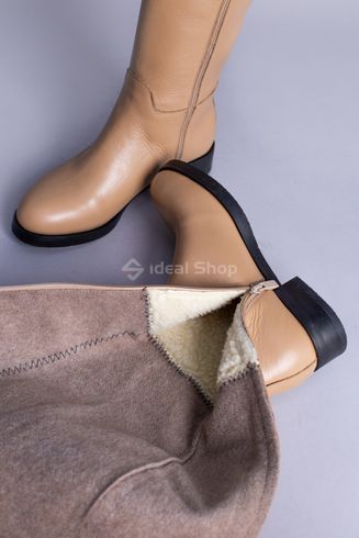 Фото Сапоги женские кожаные песочного цвета с ремешком, без каблука, зимние 9501-1е/36 9
