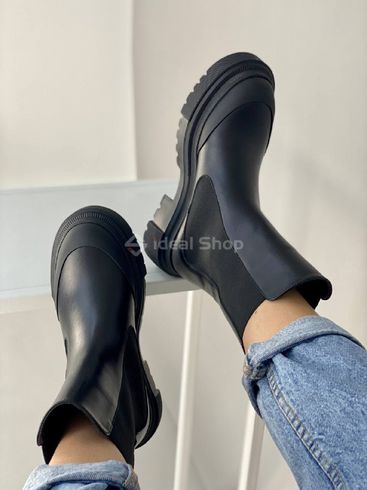 Foto Damskie skórzane buty zimowe Chelsea w kolorze czarnym 6613з/36 13