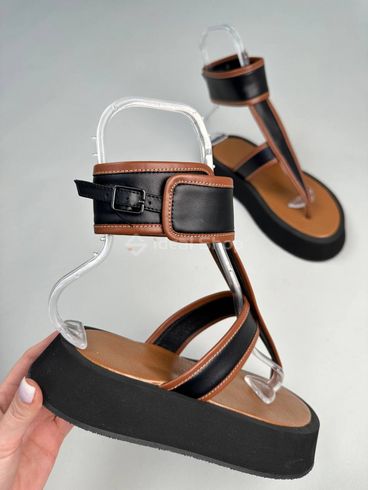Foto Damskie sandały skórzane czarne z wstawkami w kolorze karmelowym 9800/36 12