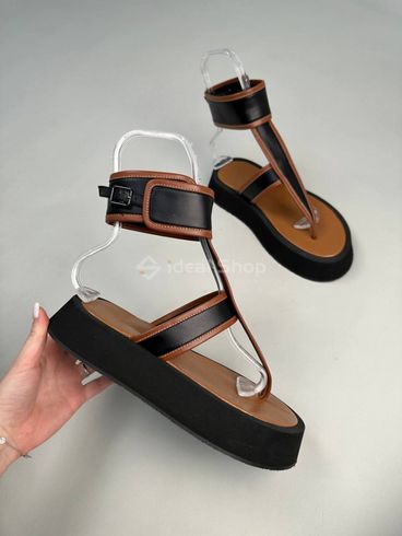 Foto Damskie sandały skórzane czarne z wstawkami w kolorze karmelowym 9800/36 11