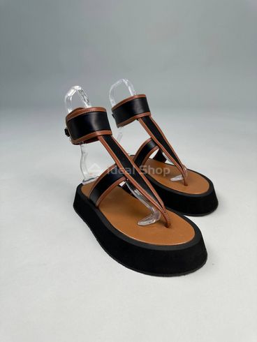 Foto Damskie sandały skórzane czarne z wstawkami w kolorze karmelowym 9800/36 10