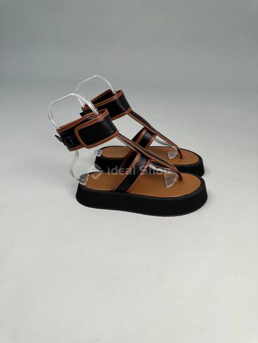 Foto Damskie sandały skórzane czarne z wstawkami w kolorze karmelowym 9800/36 9