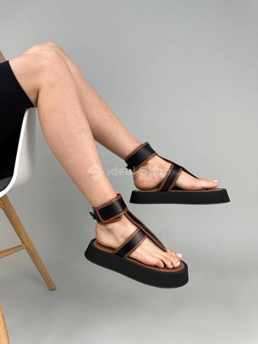 Foto Damskie sandały skórzane czarne z wstawkami w kolorze karmelowym 9800/36 4