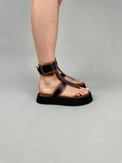 Foto Damskie sandały skórzane czarne z wstawkami w kolorze karmelowym 9800/36 1