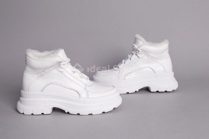 Фото Черевики жіночі шкіряні білі на шнурках на товстій підошві зимові 9601-2з/36 7