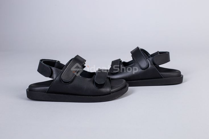 Фото Босоножки женские кожаные черные на липучках 5945/40 12