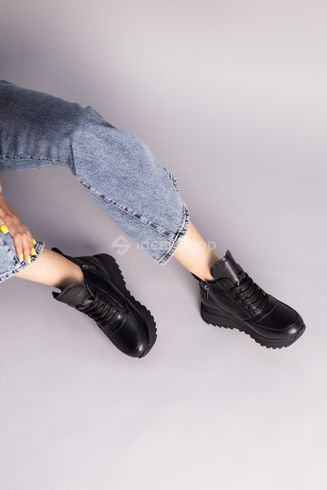 Кросівки жіночі шкіра флотар чорного кольору на хутрі 36 (23,5 см)