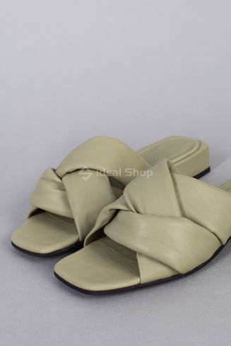 Фото Шлепанцы женские кожаные цвета хаки на небольшом каблуке 6756-1/36 10