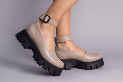 Туфлі жіночі шкіряні бежеві на масивній підошві 36 (24 см)
