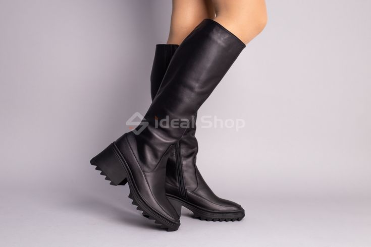Фото Сапоги женские кожаные черные на небольшом каблуке 6765д/36 1