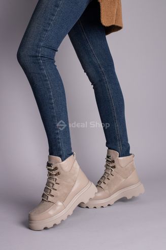 Фото Ботинки женские замша и кожа, бежевые, на шнурках, зимние 9700з/36 2