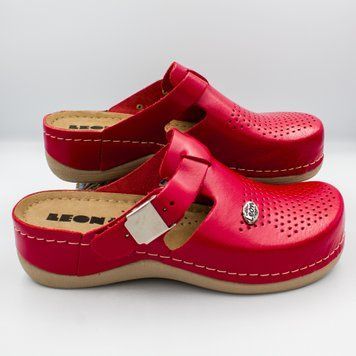 Фото Женские сабо кожаные Leon Lana, 900, красные 900-red-38 1