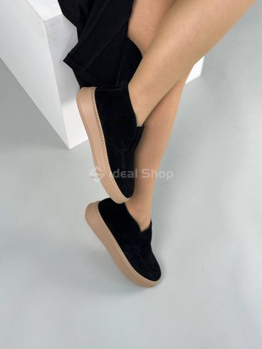 Лофери жіночі замшеві чорного кольору зимові 36 (23,5 см)