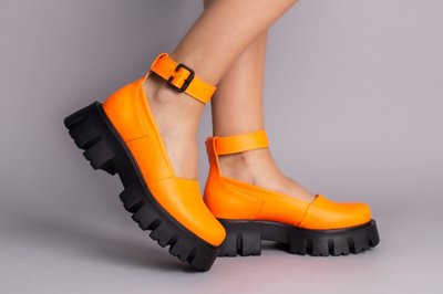 Skórzane pomarańczowe buty damskie na masywnej podeszwie 36 (24 cm)