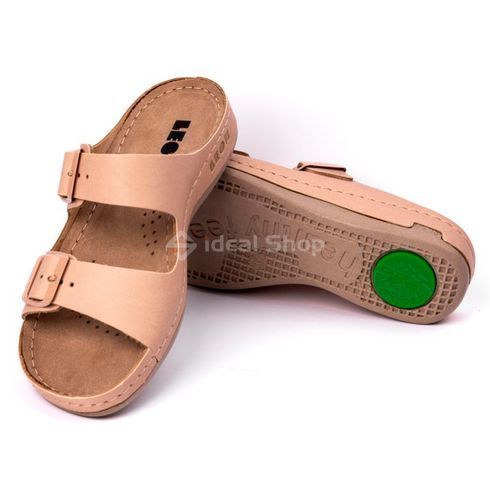 Фото Шлепанцы женские кожаные Leon Model 955, бежевые 955-beige 3