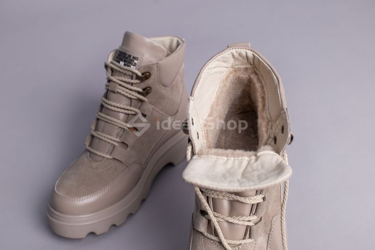 Фото Ботинки женские замша и кожа, бежевые, на шнурках, зимние 9700з/36 10