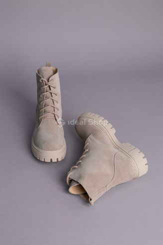 Фото Ботинки женские замшевые бежевые, на шнурках, на байке 6700-7д/36 9