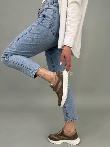 Кросівки жіночі шкіряні бежеві зі вставками замші з перфорацією 37 (24 см)