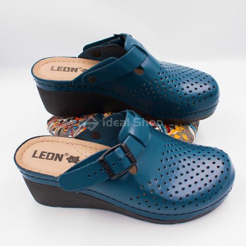 Женские тапочки сабо кожаные Leon Paris I, 1000, размер 39, синие