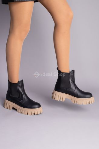 Фото Ботинки женские кожаные черные с резинкой на бежевой подошве 5588-4д/35 4