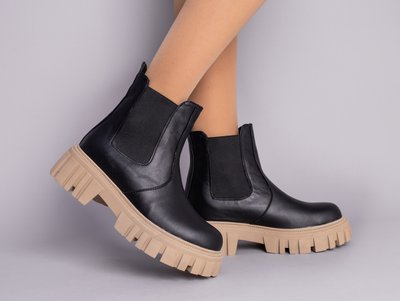 Foto Czarne skórzane buty damskie z gumką na beżowej podeszwie 5588-4д/35 1