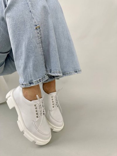 Białe skórzane buty damskie ze sznurowadłami bez obcasów 39 (25.5 cm)