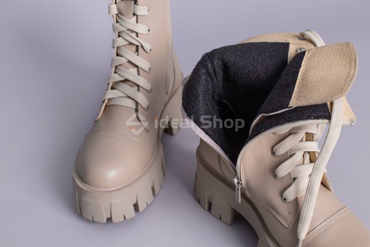 Фото Ботинки женские кожаные бежевого цвета демисезонные 6714-2д/36 12