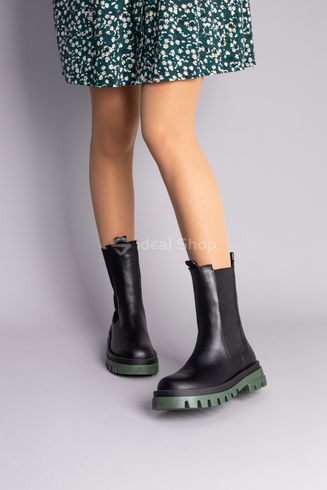 Фото Ботинки женские кожаные черные на резинках с зеленой подошвой 8601д/36 5