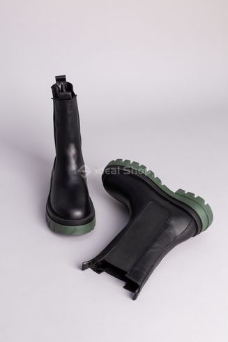 Foto Damskie czarne skórzane botki do kostki z elastycznymi paskami i zielonymi podeszwami 8601д/36 10
