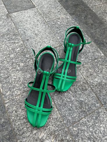 Фото Босоножки женские кожаные зеленого цвета на каблуке 8527-2/40 11