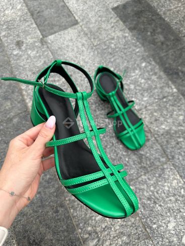 Фото Босоножки женские кожаные зеленого цвета на каблуке 8527-2/40 13