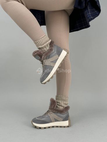 Кросівки жіночі шкіряні сірі зі вставками замші зимові