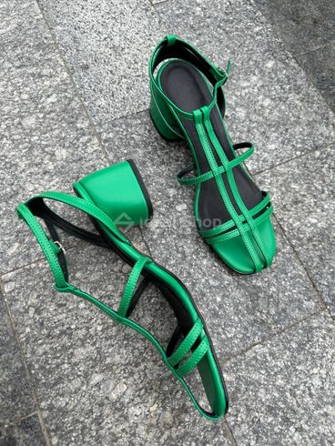 Фото Босоножки женские кожаные зеленого цвета на каблуке 8527-2/40 12