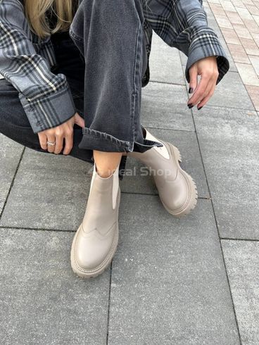 Foto Skórzane beżowe półsezonowe damskie buty Chelsea 8604-1д/36 7