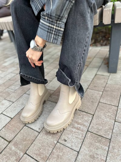 Foto Skórzane beżowe półsezonowe damskie buty Chelsea 8604-1д/36 1