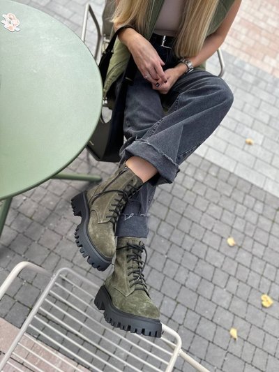 Фото Ботинки женские замшевые цвета хаки демисезонные 6205д/39 1