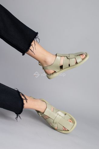 Foto Damskie skórzane sandały w kolorze khaki 5904-1/37 5