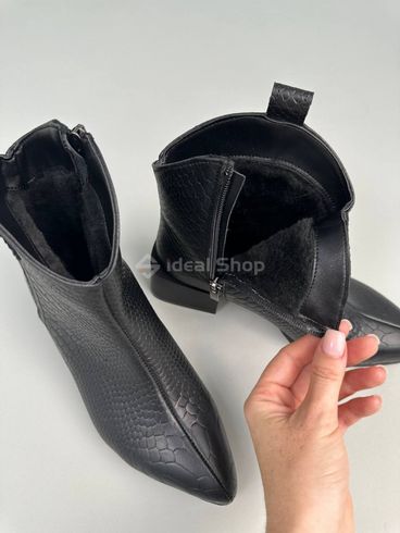 Foto Kozaki damskie ze skóry gada czarne buty zimowe na obcasie z zamkiem 5520-3з/36 13