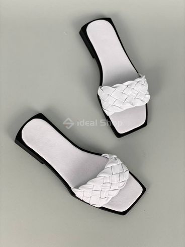 Фото Шлепанцы женские кожаные белого цвета на черной подошве 5548-5/36 9