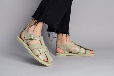 Foto Damskie skórzane sandały w kolorze khaki 5904-1/37 1