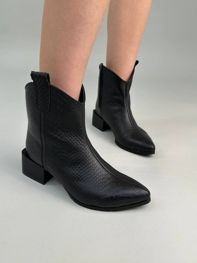 Foto Kozaki damskie ze skóry gada czarne buty zimowe na obcasie z zamkiem 5520-3з/36 1